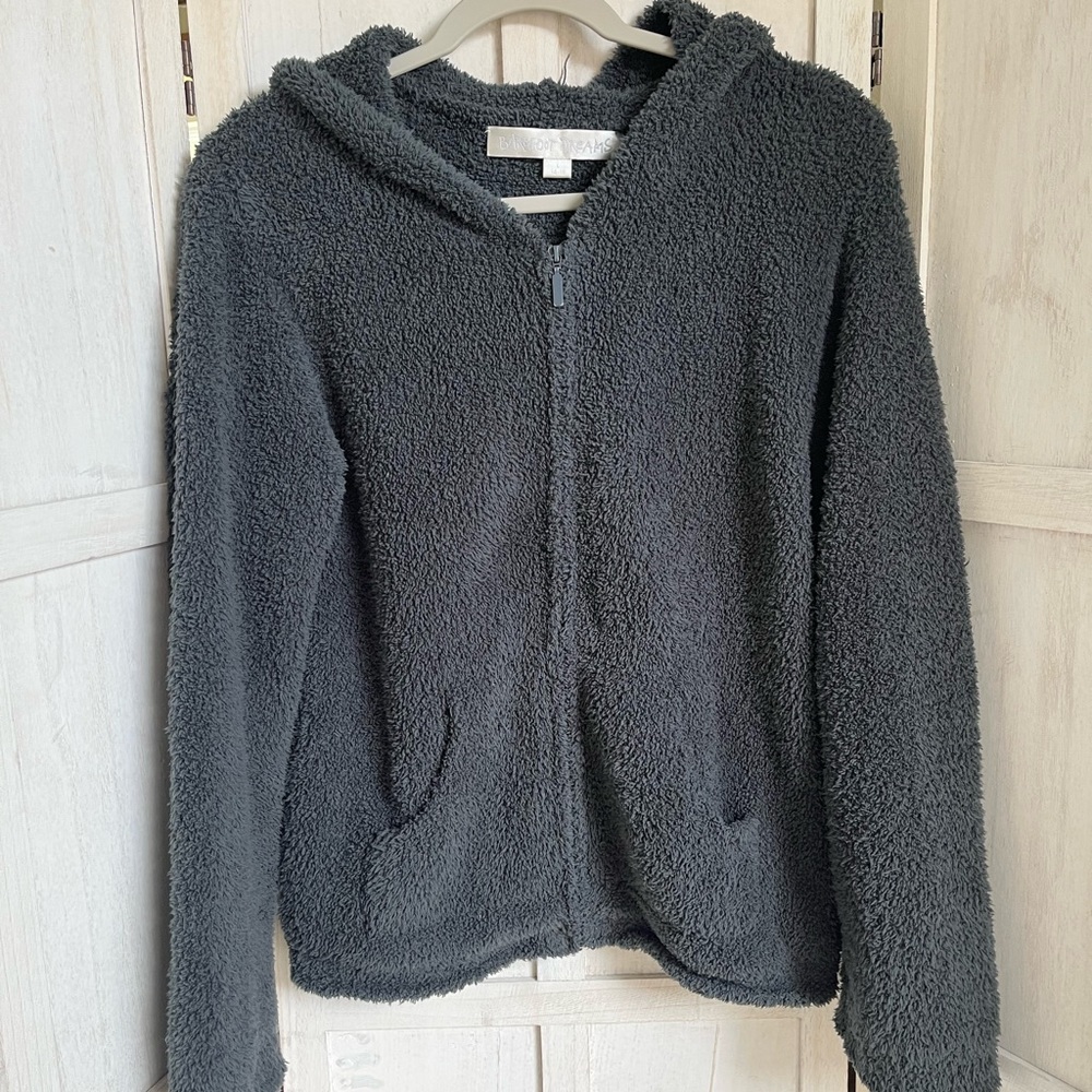 Barefoot Dreams gray Cozychic relaxed fit zipup hoodie size large womens